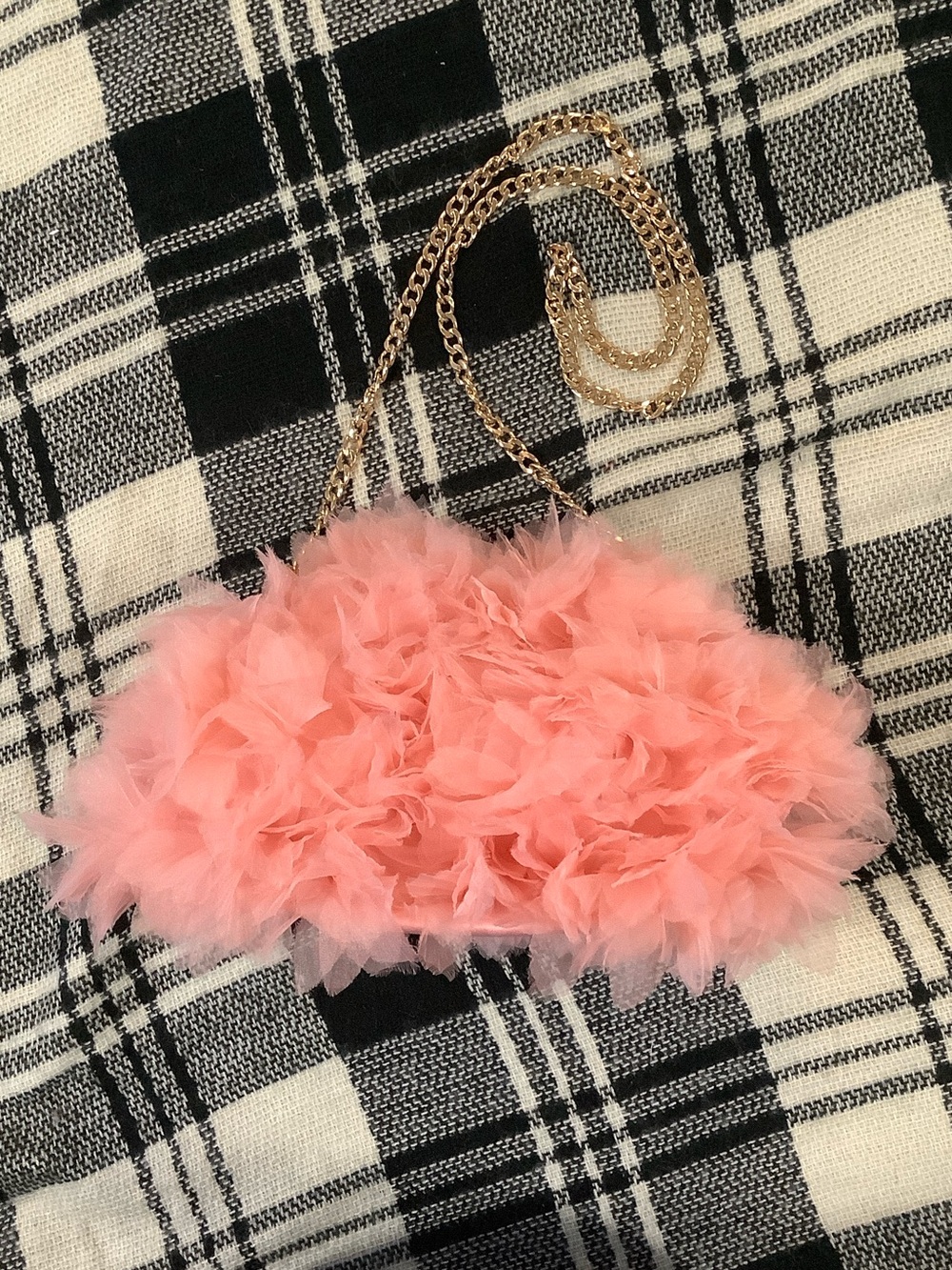 Anthropologie Pink Feathered Chain-Handle Clutch